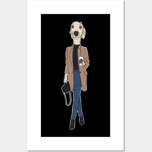 Cute Italian greyhound wearing a trendy outfit and has just grabbed a Starbucks coffee. Posters and Art